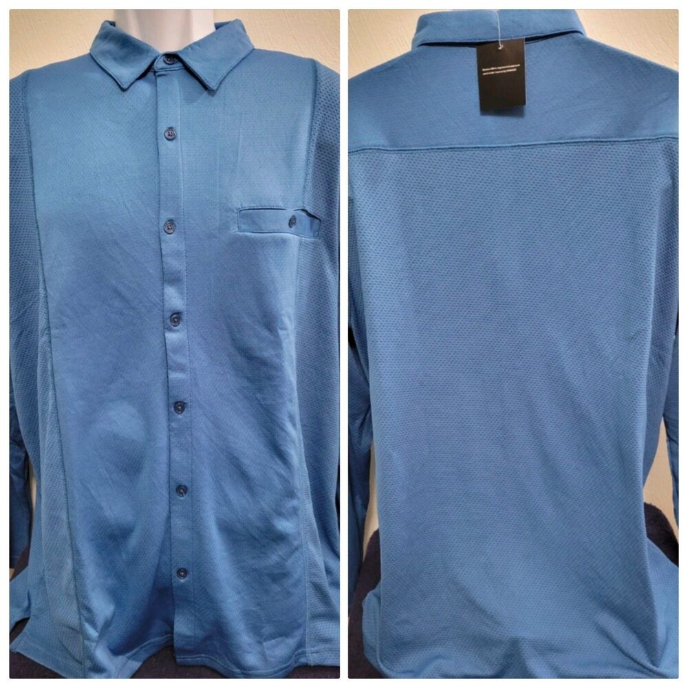 New Botany 500 Large Mesh Button Down Shirt Long Sleeve Blue New Old Stock